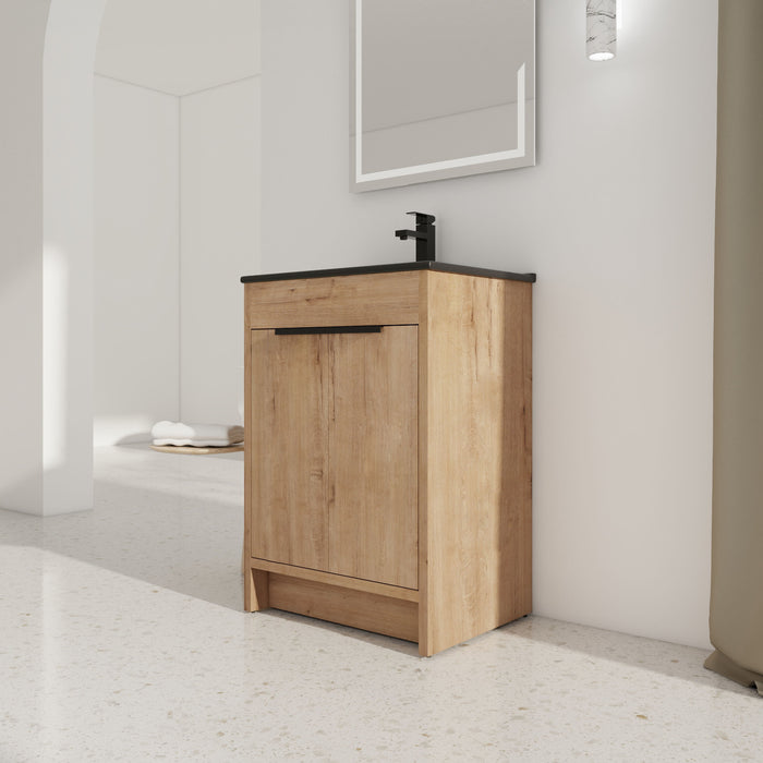 24" Freestanding Bathroom Vanity With Black Ceramic Sink & 2 Soft-Close Cabinet Doors (Kd-Packing)