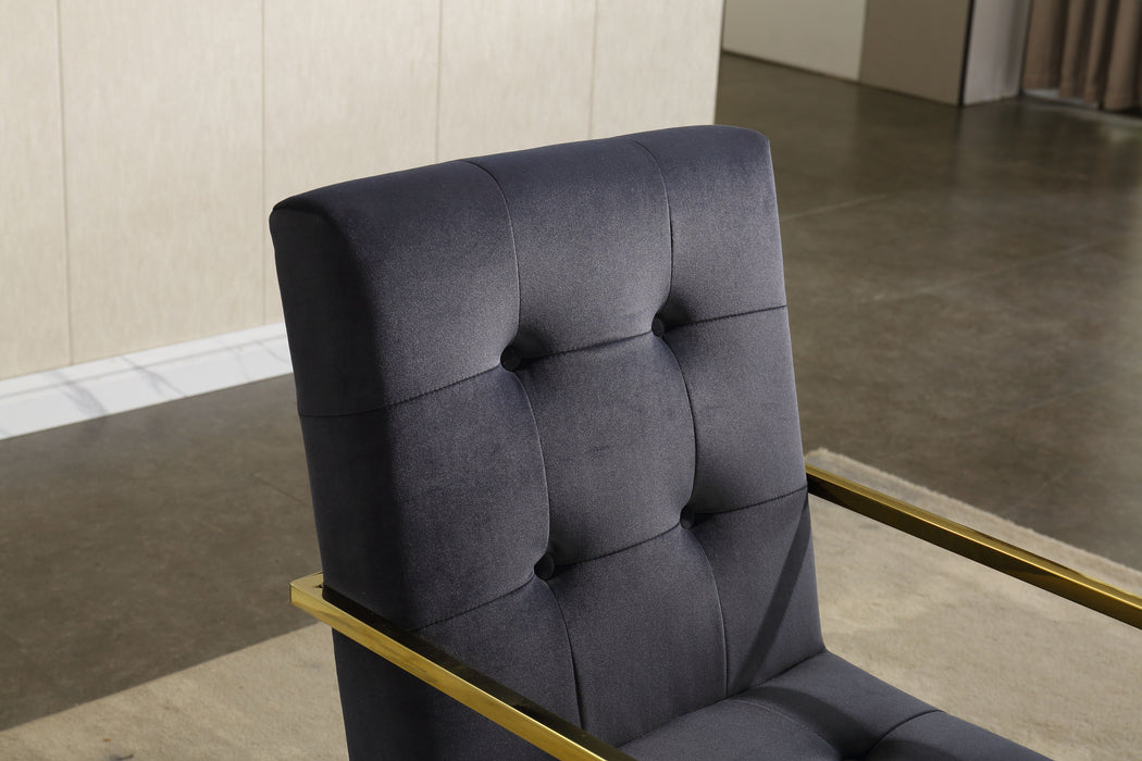 Modern Velvet Dining Arm Chair Set of 1, Tufted Design And Gold Finish Stainless Base - Black