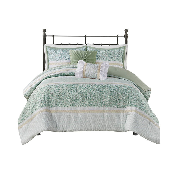5 Piece Seersucker Comforter Set With Throw Pillows