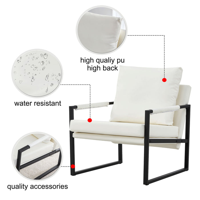Pu Leather Accent Arm Chair Mid Century Upholstered Armchair With Metal Frame Extra-Thick Padded Backrest Sofa Chairs For Living Room (White PU Leather + Metal Frame + Foam + 2 Pieces)