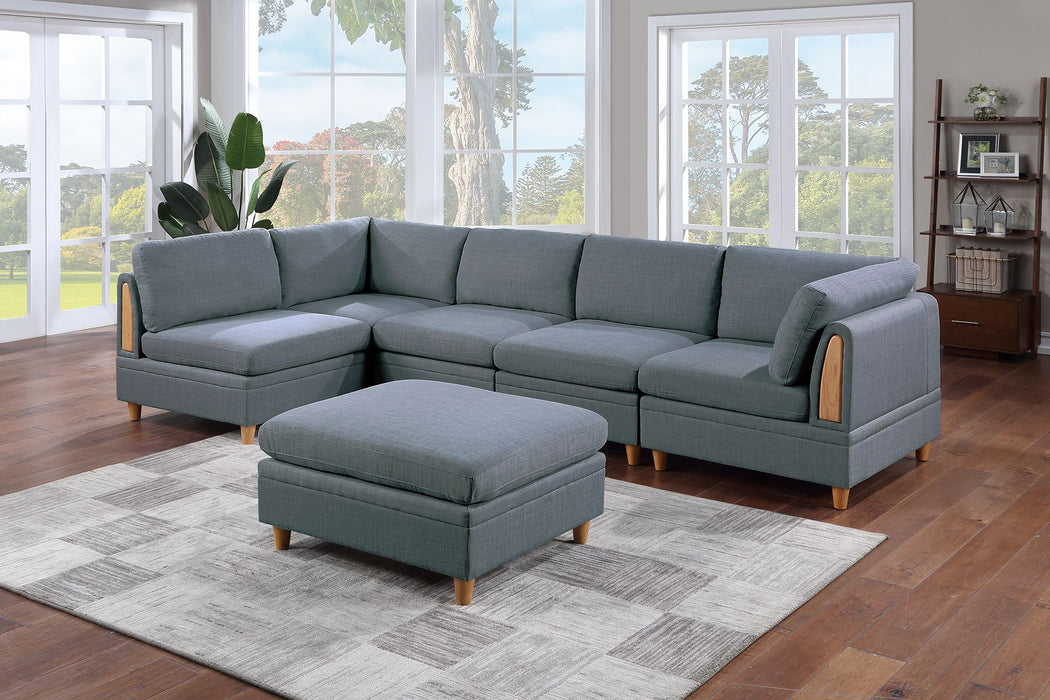 Living Room Furniture Corner Wedge Steel Color Dorris Fabric 1 Piece Cushion Wedge Sofa Wooden Legs