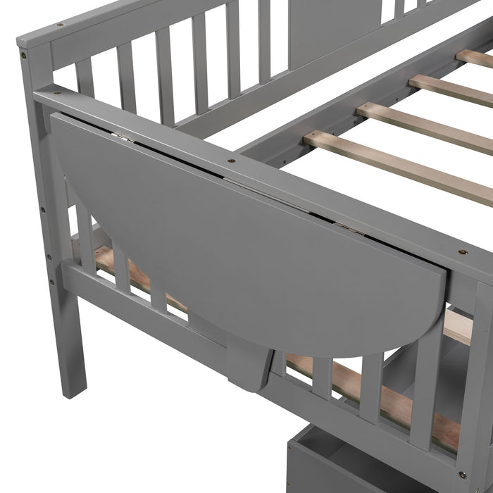 Twin Size Daybed With Two Drawers, Wood Slat Support, Gray