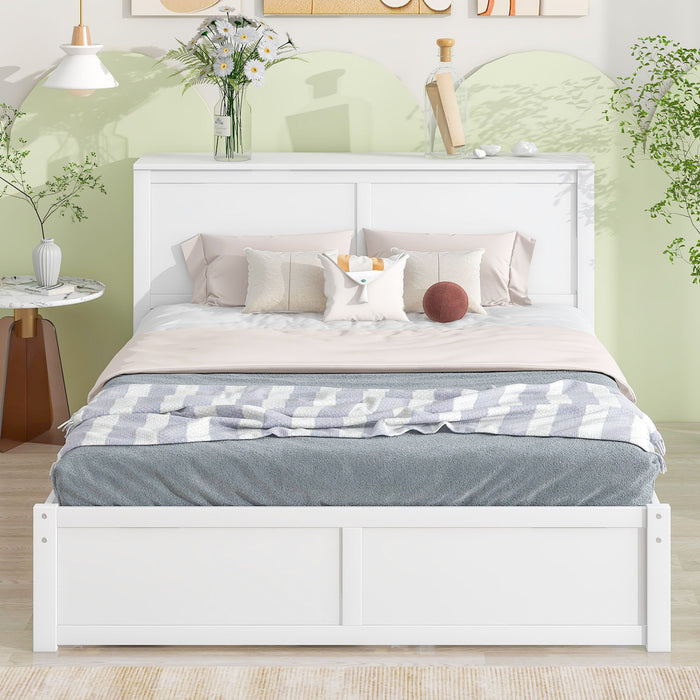 Queen Size Storage Platform Bed With Pull Out Shelves And Twin Xl Size Trundle, White