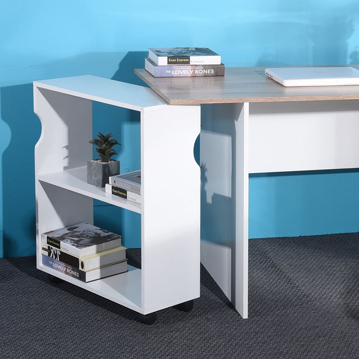 47.4" L ComPuter Desk With Movable Bookcase, Oak & White