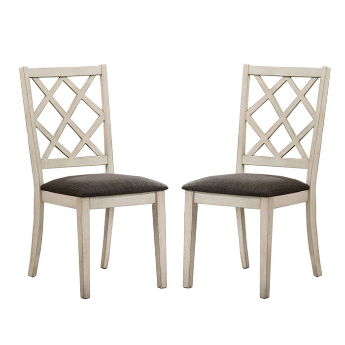(Set of 2) Fabric Upholstered Side Chairs In Antique White And Gray