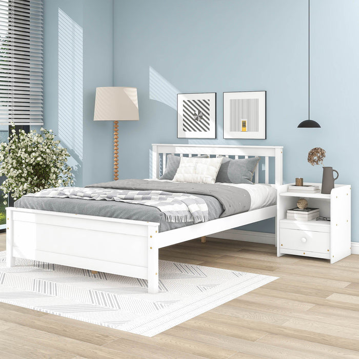 Full Bed With Headboard And Footboard With Nightstand - White
