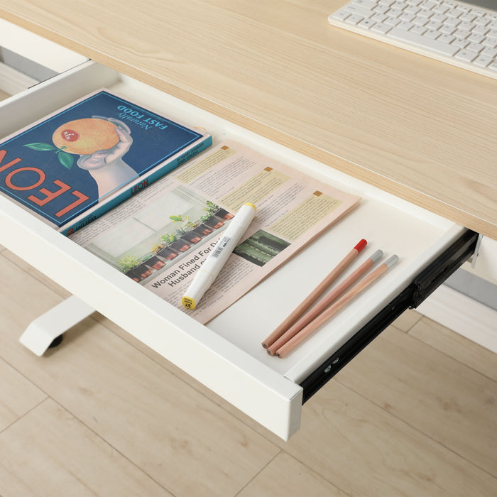 Maple Tabletop 48 X 24 Inchesstanding Desk With Metal Drawer, Adjustable Height Stand Up Desk, Ergonomic Workstation