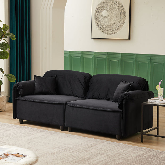 Luxury Modern Style Living Room Upholstery Sofa, Velvet - Black