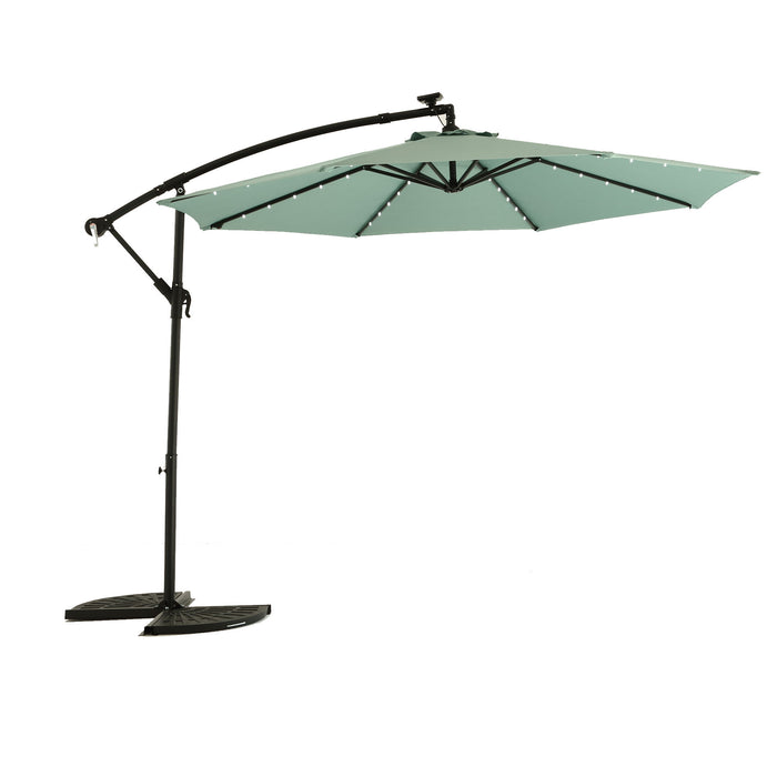 10Ft Solar LED Offset Hanging Market Patio Umbrella (Light Green)