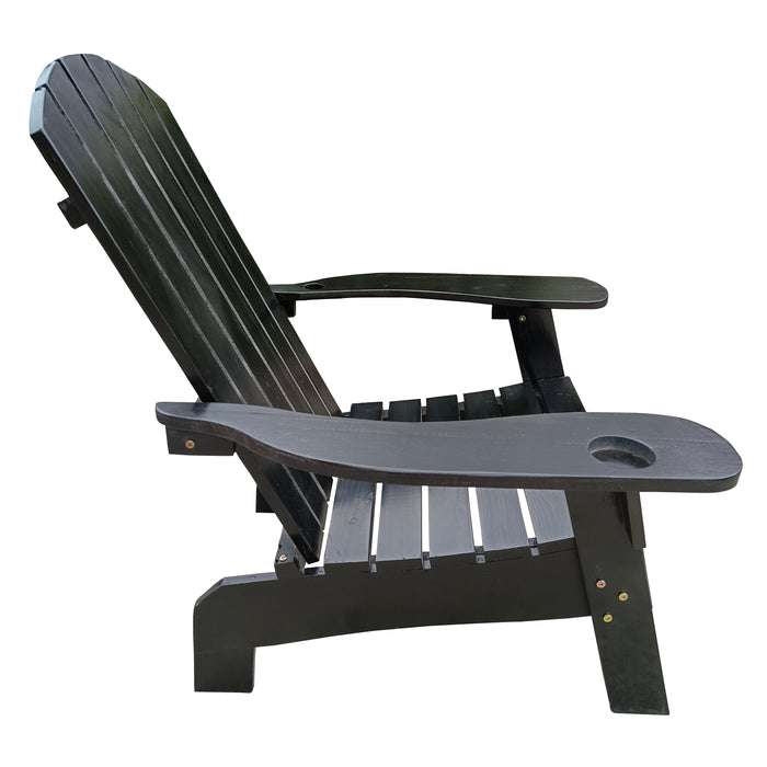 Outdoor Or Indoor Wood Adirondack Chair With An Hole To Hold Umbrella On The Arm, Black