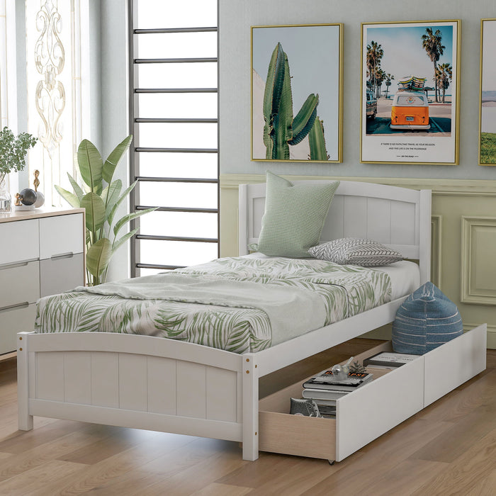 Twin Size Platform Bed With Two Drawers - White