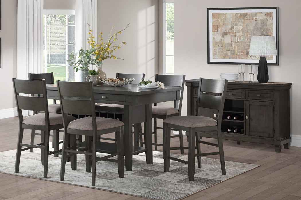 Transitional Gray Finish 1 Piece Counter Height Table With Storage Drawers Display Shelf Wine Rack Dining Furniture