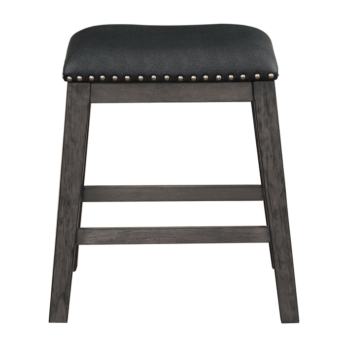 Gray Finish (Set of 2) Counter Height Barstool Black Faux Leather Seat Nailhead Trim Casual Dining Furniture