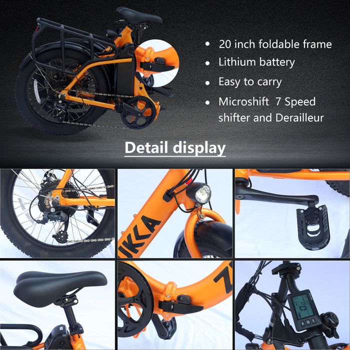 Electric Bike For Adults, 500W Motor 25Mph Max Speed, 48V 10Ah Removable Battery, 20" Fat Tire Foldable Electric Bike And 7 - Speed Electric Bicycles