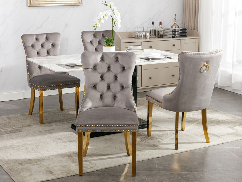 Nikki Collection Modern, High - End Tufted Solid Wood Contemporary Upholstered Dining Chair With Golden Stainless Steel Plating Legs, Nailhead Trim (Set of 2) - Gray / Gold