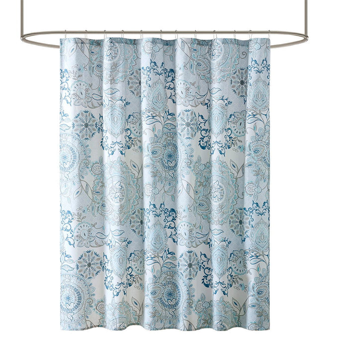 Printed Cotton Shower Curtain, Blue