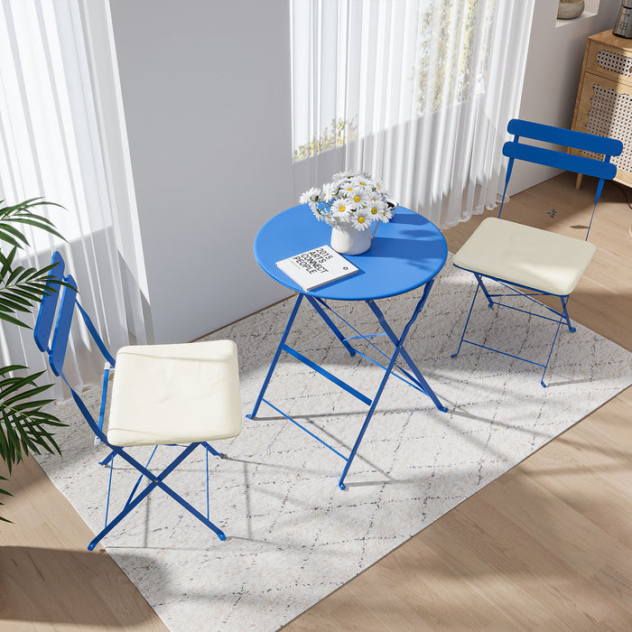 3 Pieces Patio Bistro Balcony Metail Chair Table Set - Blue