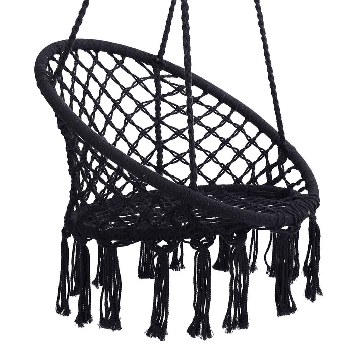 Black Swing, hammock Chair Macrame Swing, max 330 Lbs Hanging Cotton Rope Hammock Swing Chair For Indoor And Outdoor
