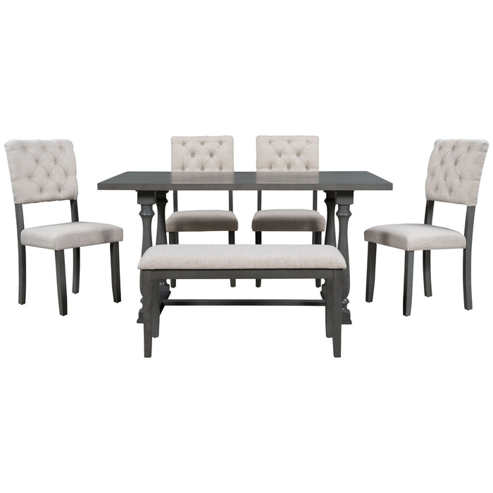 Trexm 6 Piece Dining Table And Chair Set With Special Shaped Legs And Foam Covered Seat Backs&Cushions For Dining Room (Gary)