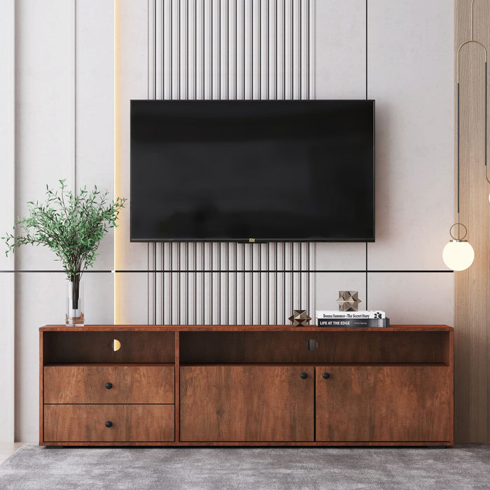 62.99" Modern Style Multi - Storage Dark Brown Slide Rail TV Cabinet