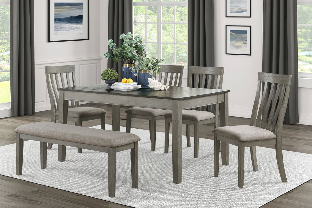Country Casual Styling 6 Pieces Dining Set Dining Table With Drawers Bench Side Chairs Light Gray Finish Wooden Contemporary Furniture