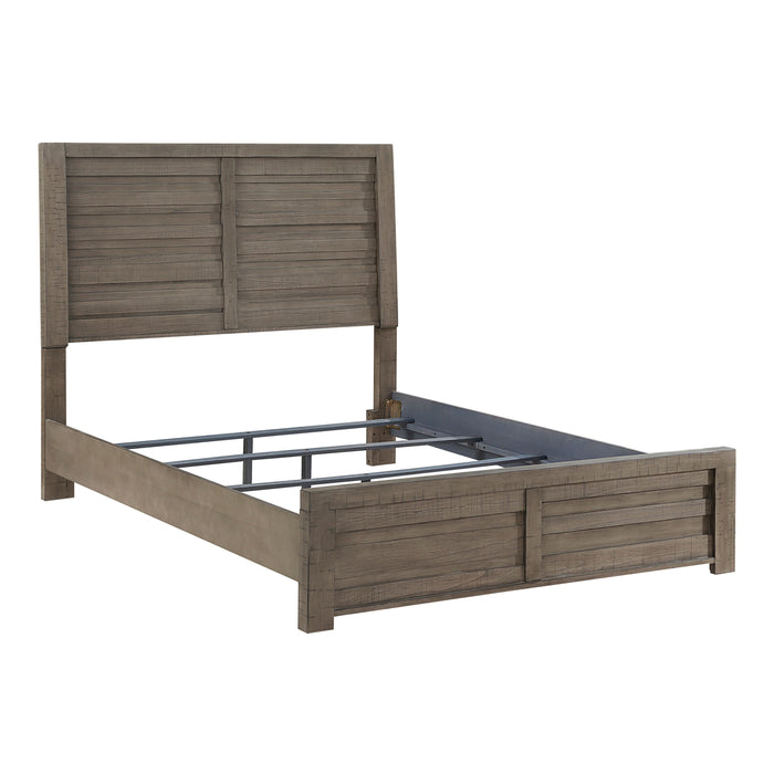Rustic Style Gray Finish 1 Piece Queen Size Panel Bed Wooden Bedroom Furniture Low-Profile Footboard