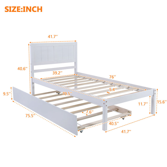 Twin Size Platform Bed Wood Platform Bed With Trundle - White