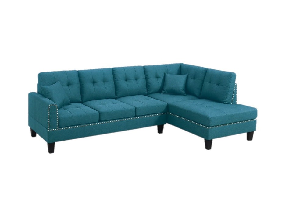 2 Pieces Sectional Set Living Room Furniture LAF Sofa And RAF Chaise Azure / Blue Color Linen Like Fabric Tufted Couch