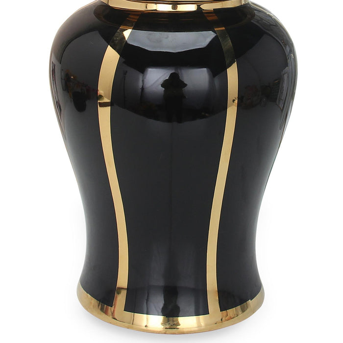 Linear Gilded Ginger Jar With Removable Lid - Black