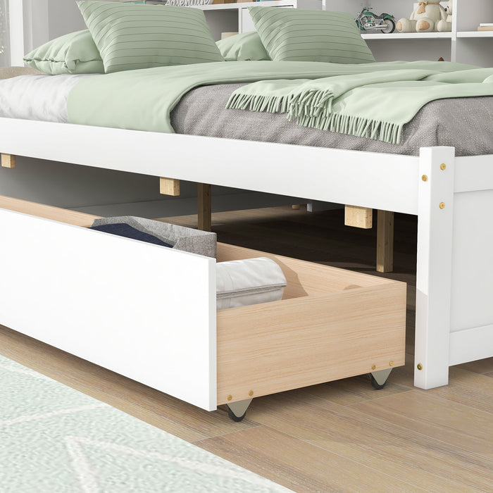 Full Bed With Side Bookcase - White