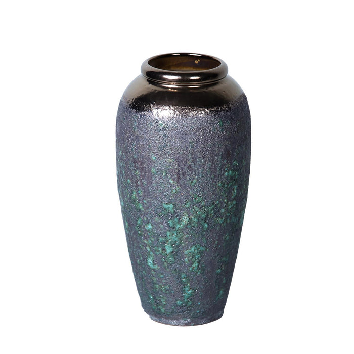 Vintage Smoke Ceramic Vase 7"D X 14"H - Artisanal Piece For Your Home