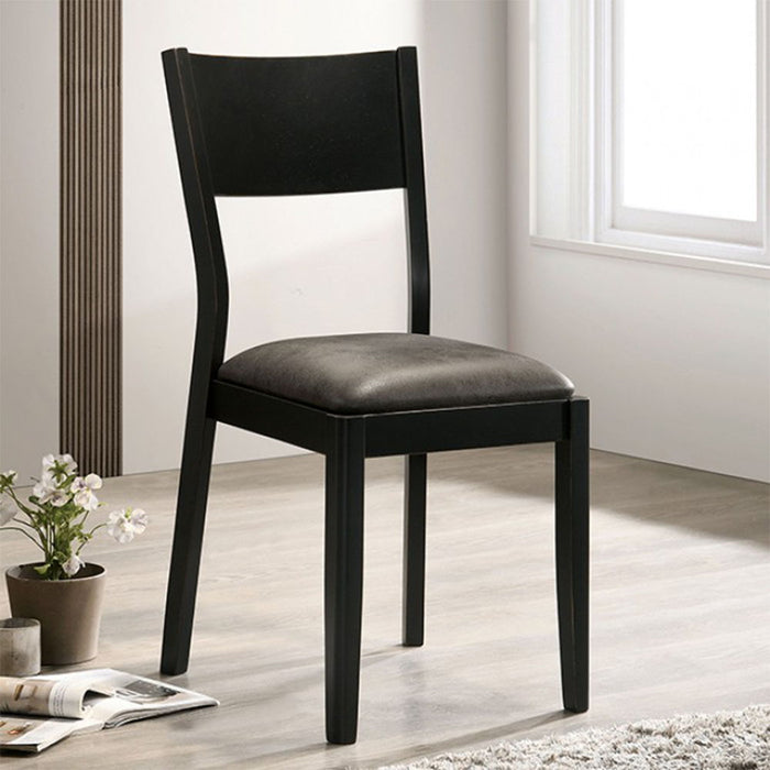 (Set of 2) Padded Leatherette Dining Chairs In Black And Gray Finish