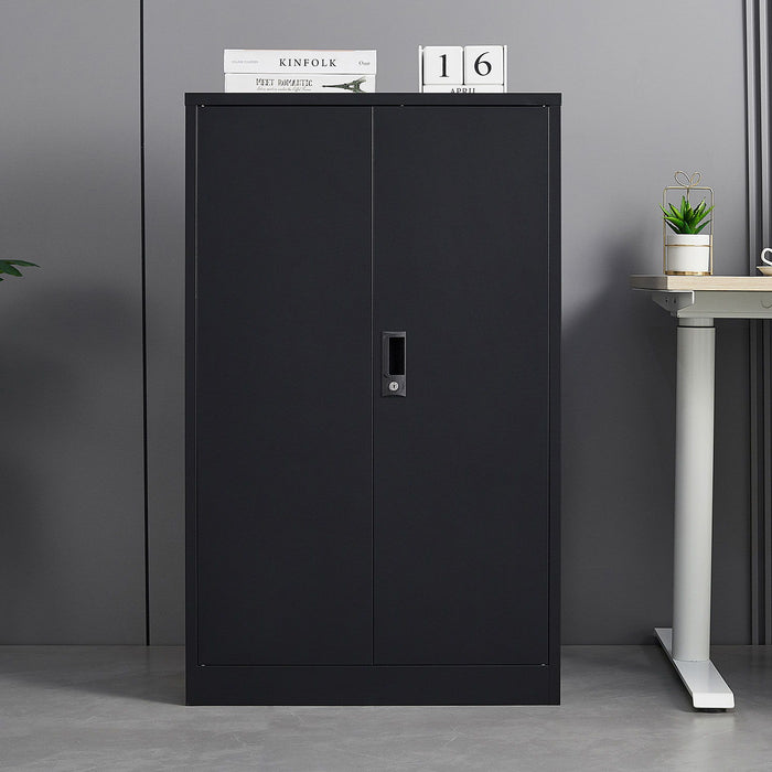 Storage Cabinet With Locking Doors And Adjustable Shelf - Black