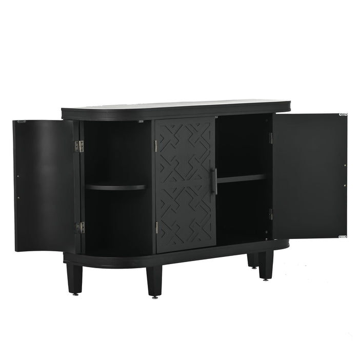 U -Style Accent Storage Cabinet Sideboard Wooden Cabinet With Antique Pattern Doors For Hallway, Entryway, Living Room, Bedroom - Black