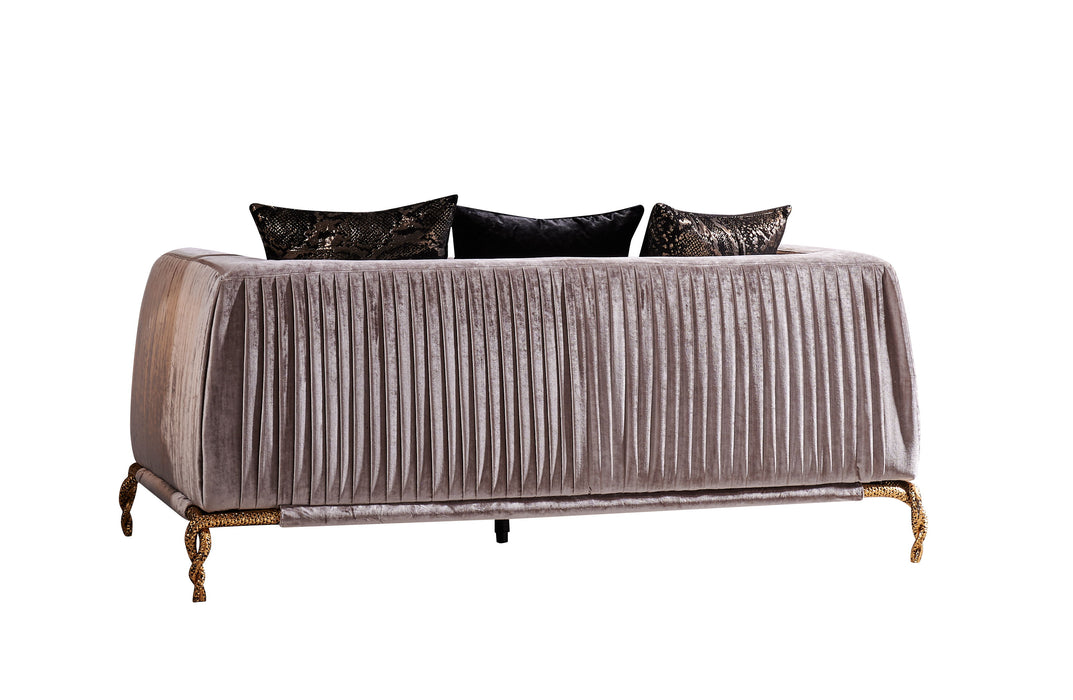 Majestic Shiny Thick Velvet Fabric Upholstered Loveseat Made With Wood Finished In Ivory