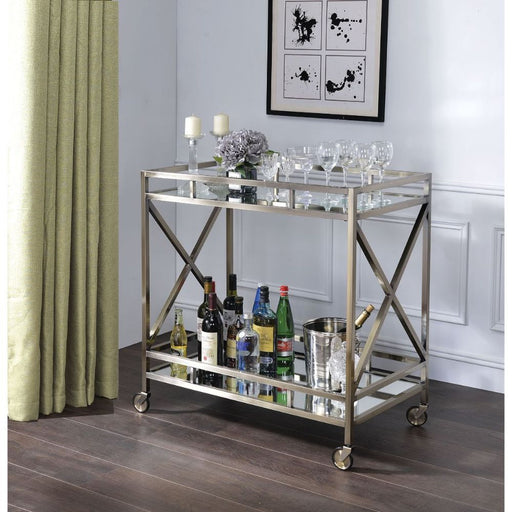 Kristensen - Serving Cart - Antique Gold & Mirror Unique Piece Furniture