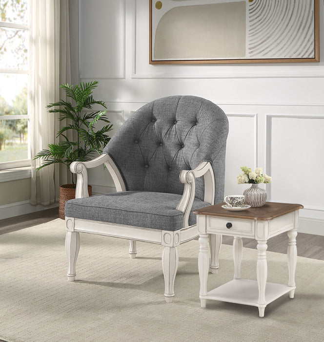 Acme Florian Chair, Gray Fabric & Antique White Finish