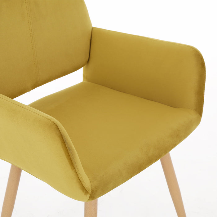 Velet Upholstered Side Dining Chair With Metal Leg (Yellow Velet / Beech Wooden Printing Leg), Kd Backrest