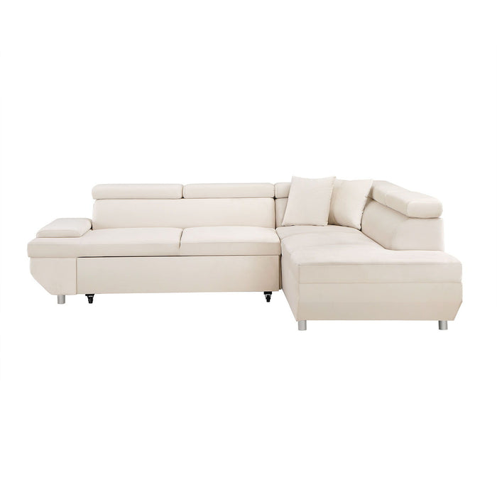 L Shape Sofa, Sleeper Sofa 2 Inch 1 Pull Out Couch Bed, Right-Facing Pull-Out Bed For Living Room, Metal Legs, Velvet Beige