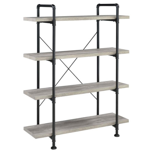 Delray - 4-Tier Open Shelving Bookcase - Gray Driftwood And Black Unique Piece Furniture