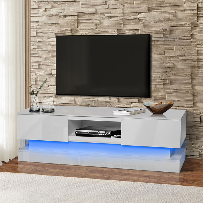 51.18" White Morden TV Stand With LED Lights, High Glossy Front TV Cabinet, Can Be Assembled In Lounge Room, Living Room Or Bedroom - White