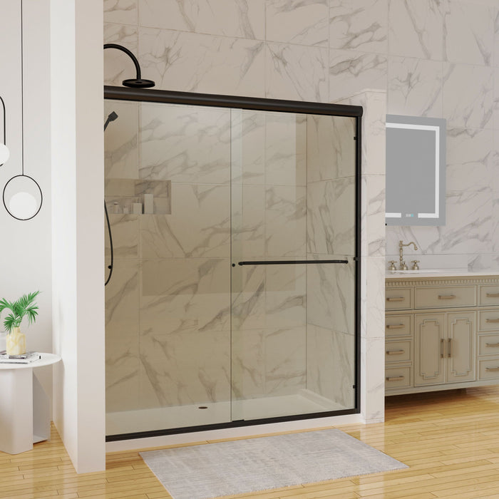 60 X 70" Traditional Sliding Shower Door In Matte Black With Clear Glass