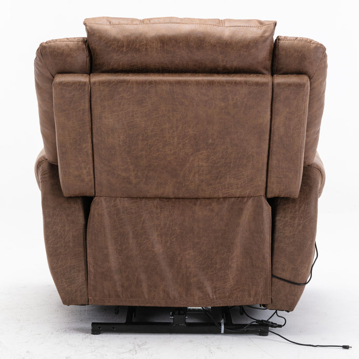 Power Lift Recliner Chairs With Massage And Heat Breathable Faux Leather Electric Lift Chairs For Elderly, Heavy Duty Big Man Recliners Power Reclining Chair With USB Port (Nut Brown)