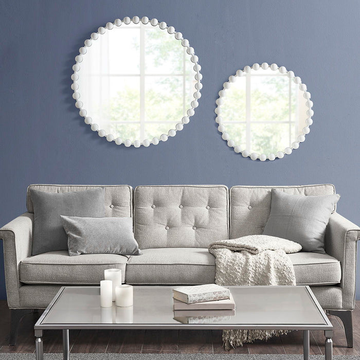 36" Beaded Round Wall Mirror - White