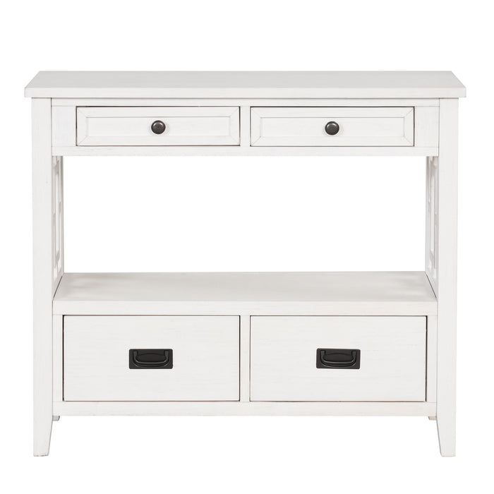 36'' Farmhouse Pine Wood Console Table Entry Sofa Table With 4 Drawers & 1 Storage Shelf For Entryway Bedroom Hallway Kitchen (Antique White)