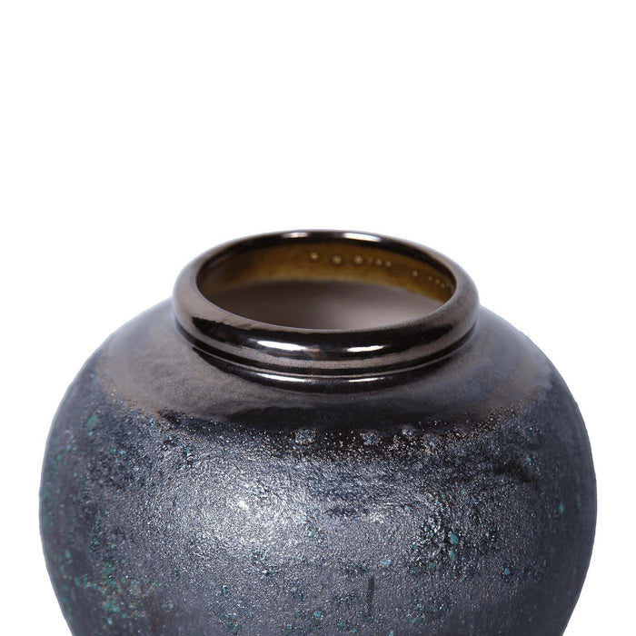 Vintage Smoke Ceramic Vase 8.7"D X 8.7"H - Artisanal Piece For Your Home