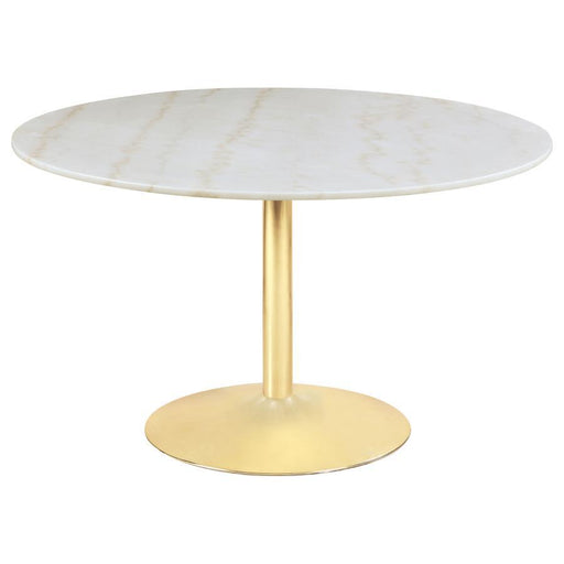 Kella - Round Marble Top Dining Table - White And Gold Unique Piece Furniture
