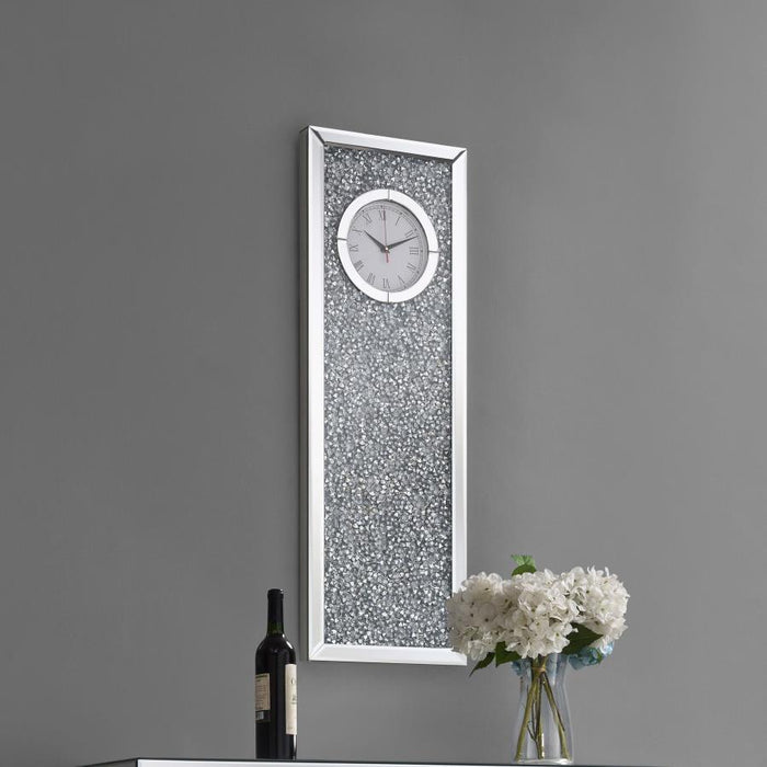 Minette - Crystal Inlay Rectangle Clock Mirror Unique Piece Furniture