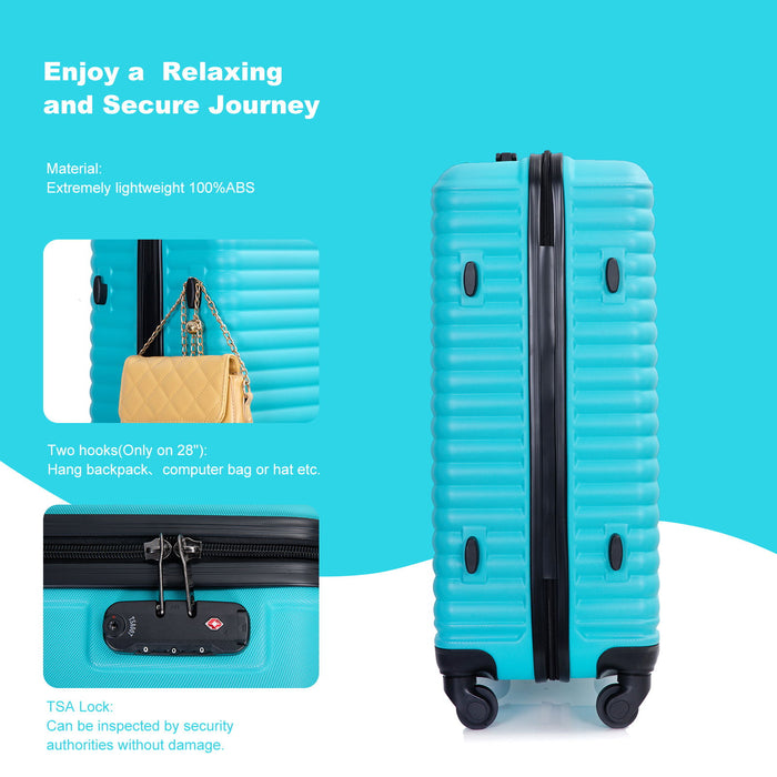 3 Piece Luggage Sets Abs Lightweight Suitcase With Two Hooks, Spinner Wheels, Tsa Lock - Turquoise