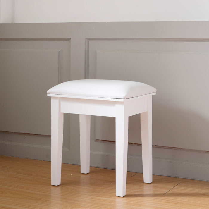 Vanity Stool Makeup Bench Dressing Stool With Cushion And Solid Legs, White
